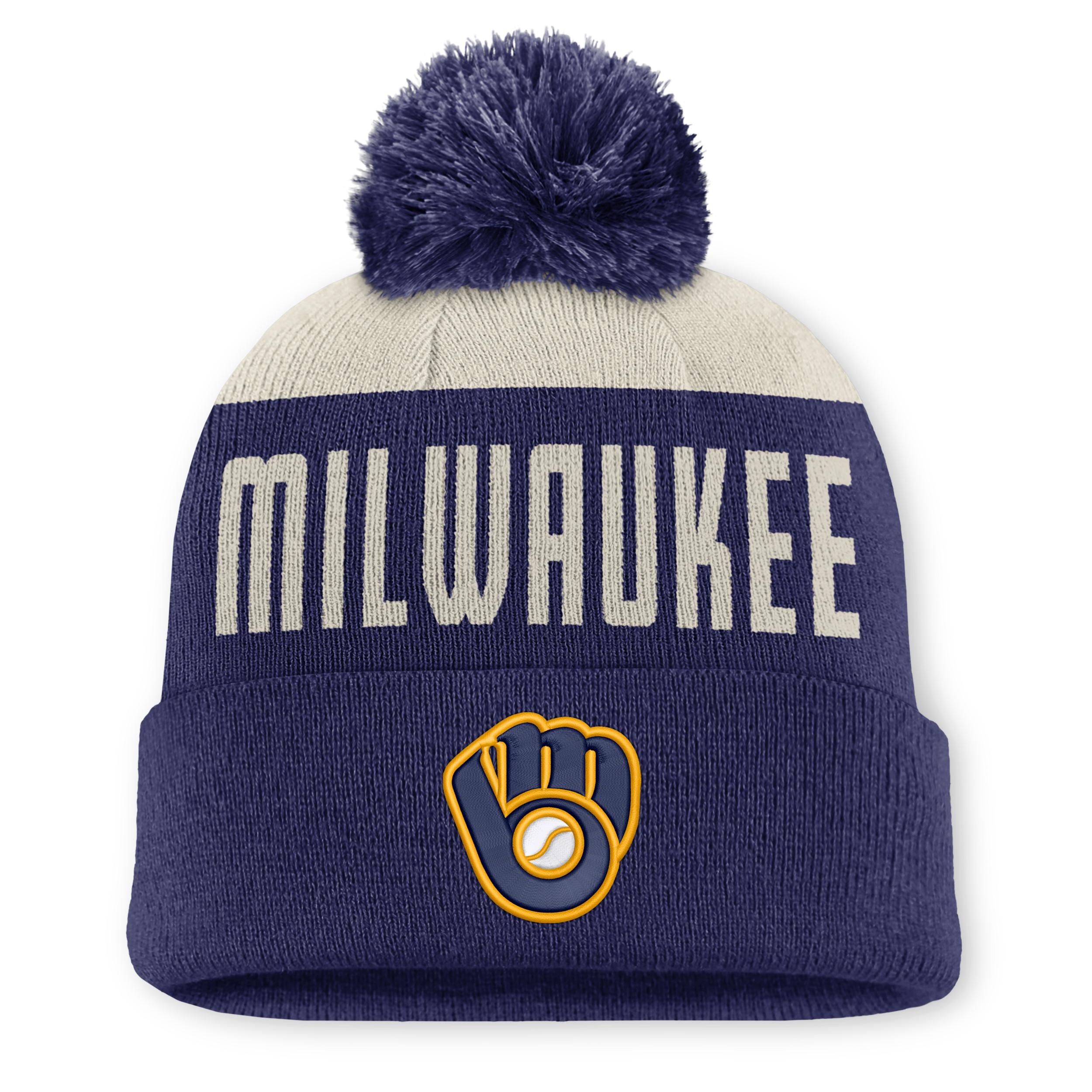 Milwaukee Brewers Cooperstown Peak Nike Men's MLB Cuffed Pom Beanie by NIKE