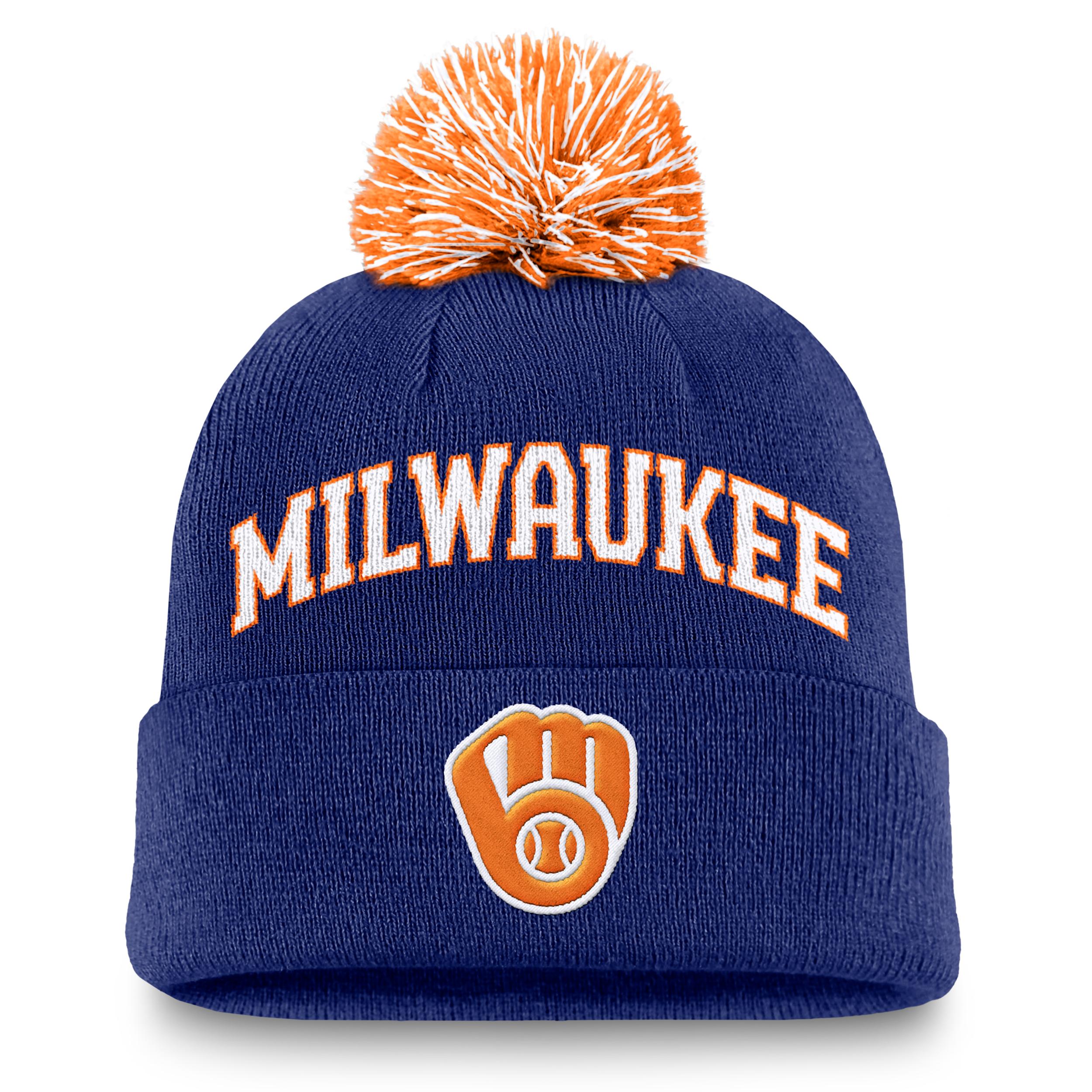 Milwaukee Brewers Peak Nike Men's MLB Cuffed Pom Beanie by NIKE