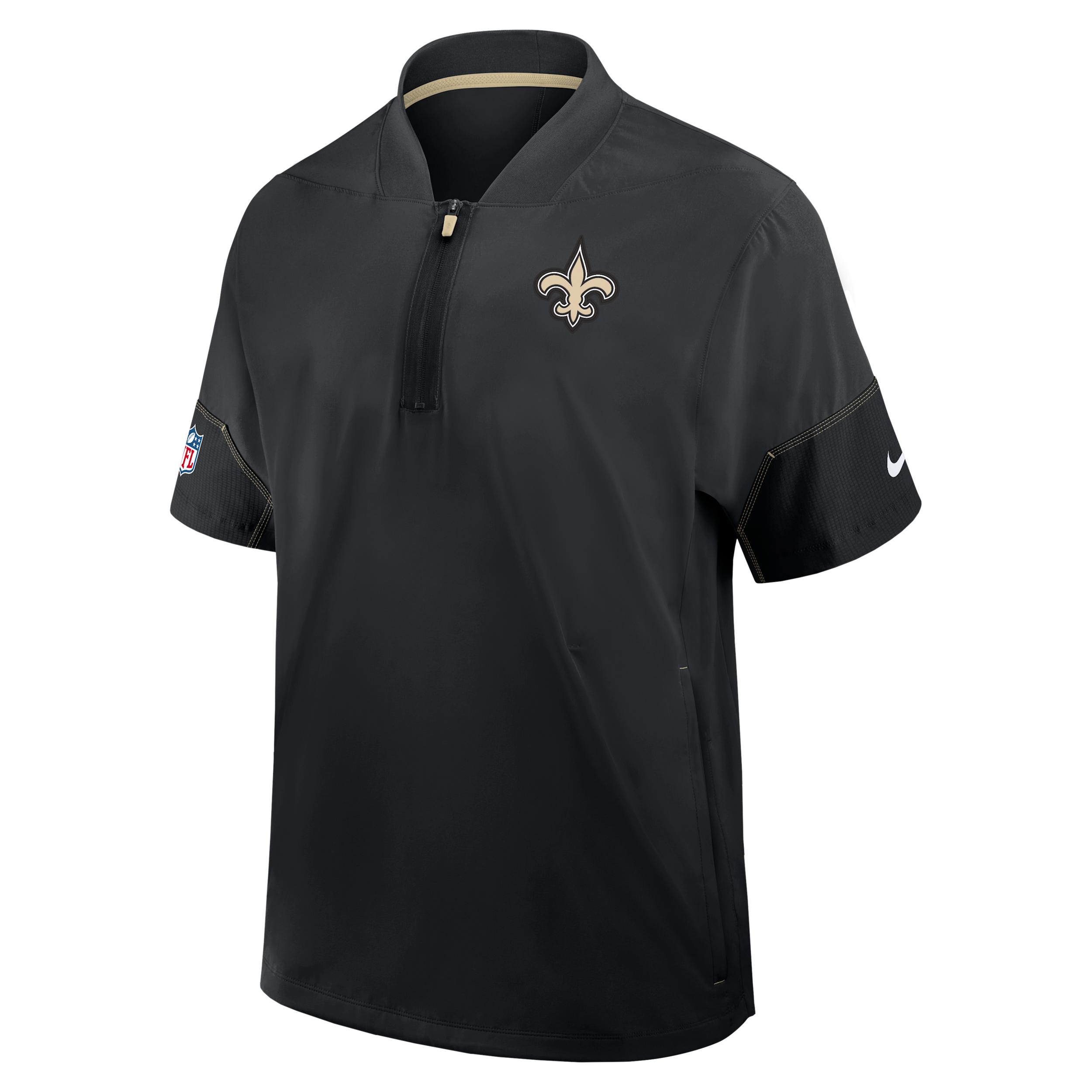 New Orleans Saints Sideline Coach Nike Men's NFL 1/2-Zip Short-Sleeve Hooded Jacket by NIKE