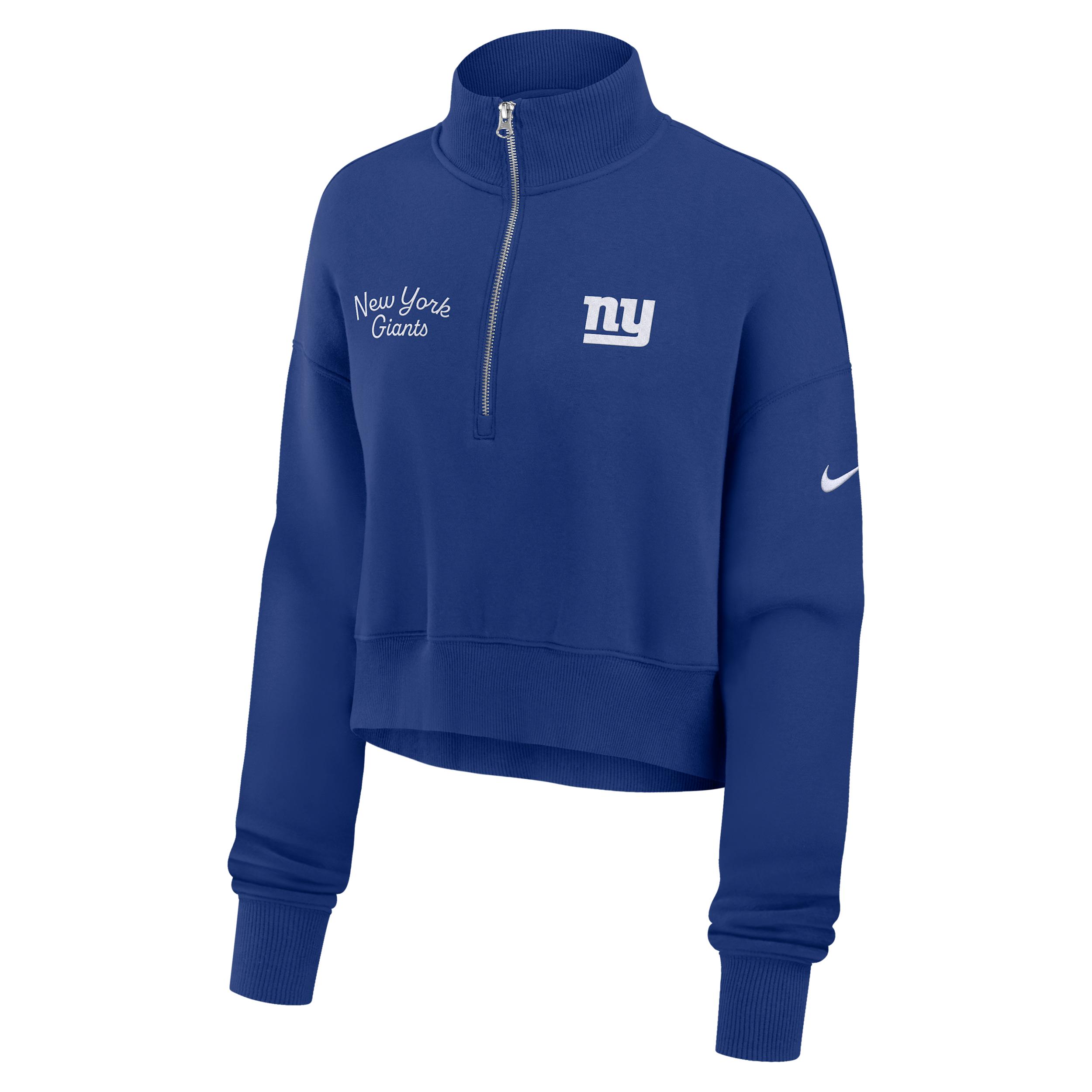 New York Giants Phoenix Nike Women's NFL Cropped 1/4-Zip Crew by NIKE