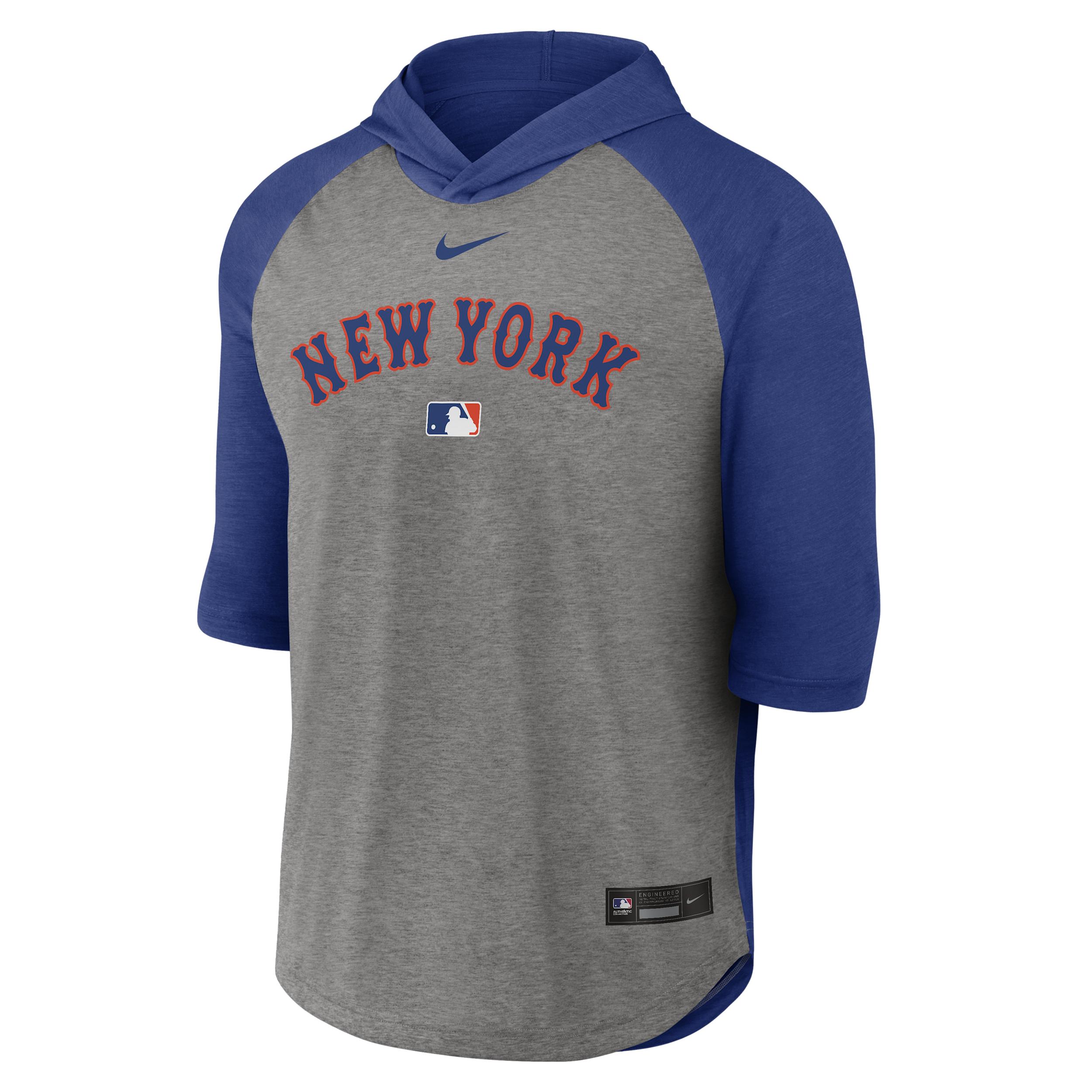 New York Mets Authentic Collection Flux Nike Men's Dri-FIT MLB 3/4-Sleeve Hooded T-Shirt by NIKE