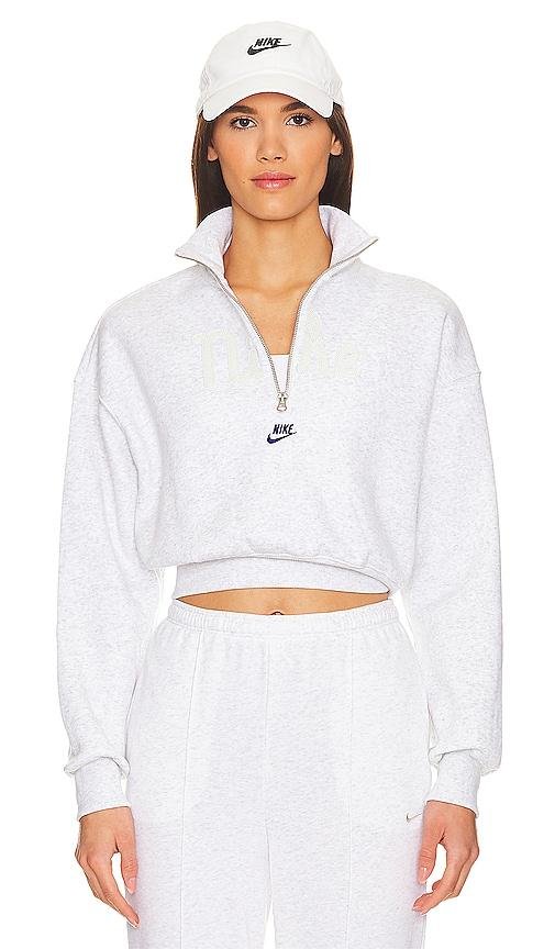 Nike Cropped Fleece Quarter Zip in Light Grey by NIKE