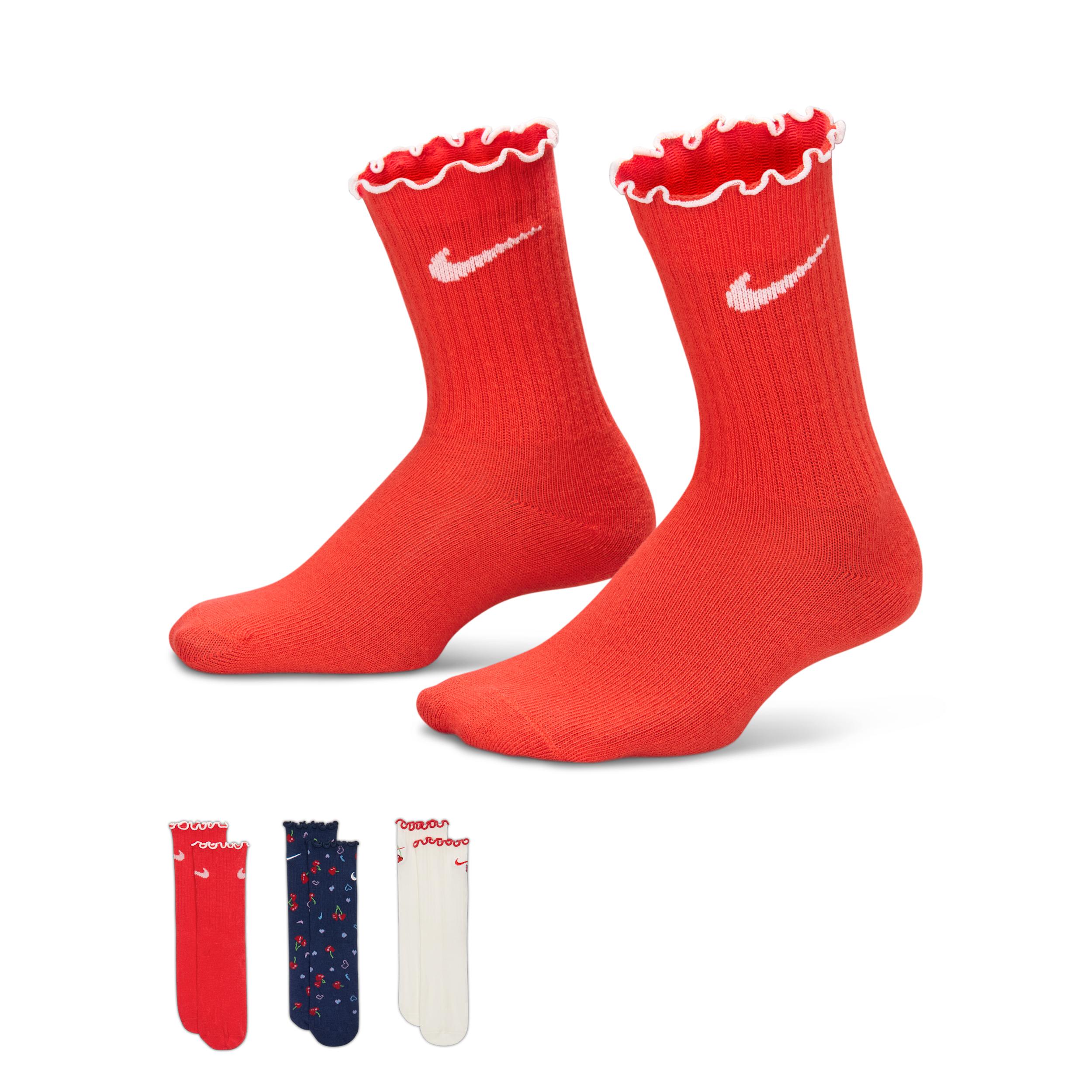 Nike Kids' Cherry Lettuce Hem Micro Crew Socks (3 Pairs) by NIKE