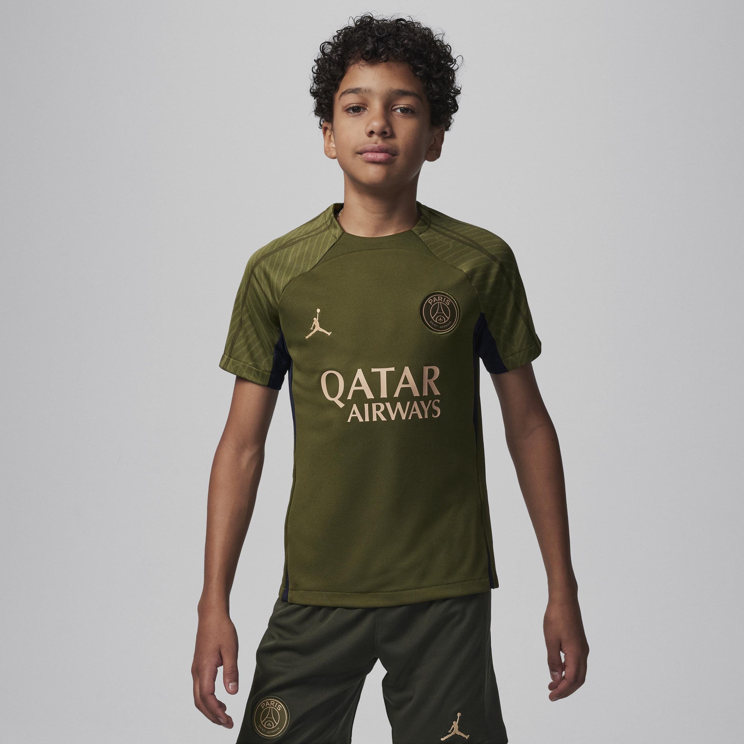 Nike Paris Saint-Germain Strike Fourth Big Kids' Jordan Dri-FIT Soccer Knit Top by NIKE