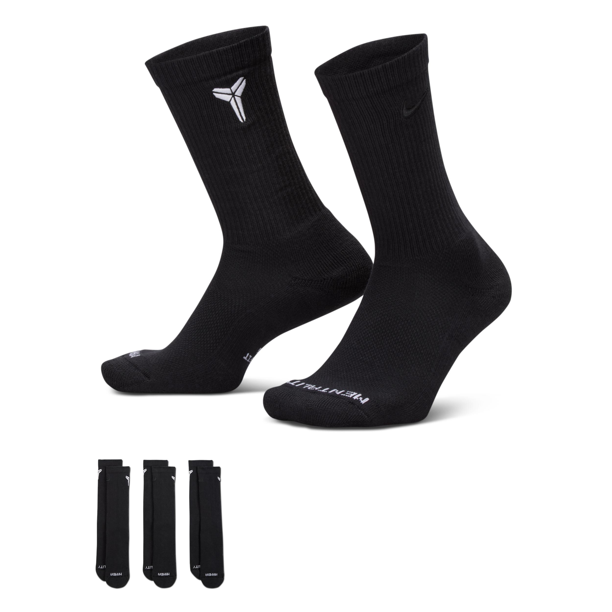 Nike Unisex Everyday Elevated "Kobe" Crew Socks (3 Pairs) by NIKE