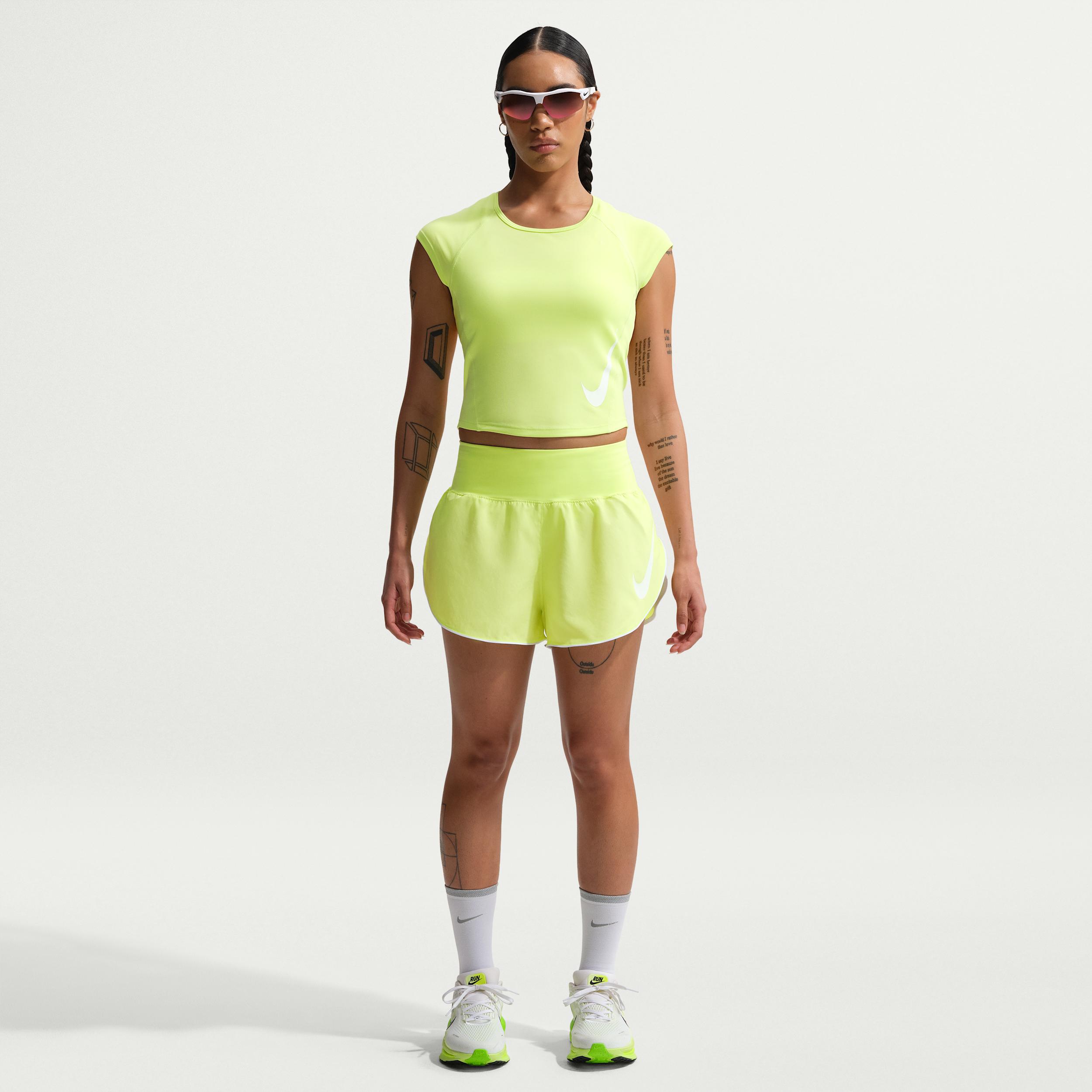 Nike Women's Tempo Flow Swoosh Dri-FIT Mid-Rise Brief-Lined Running Shorts by NIKE