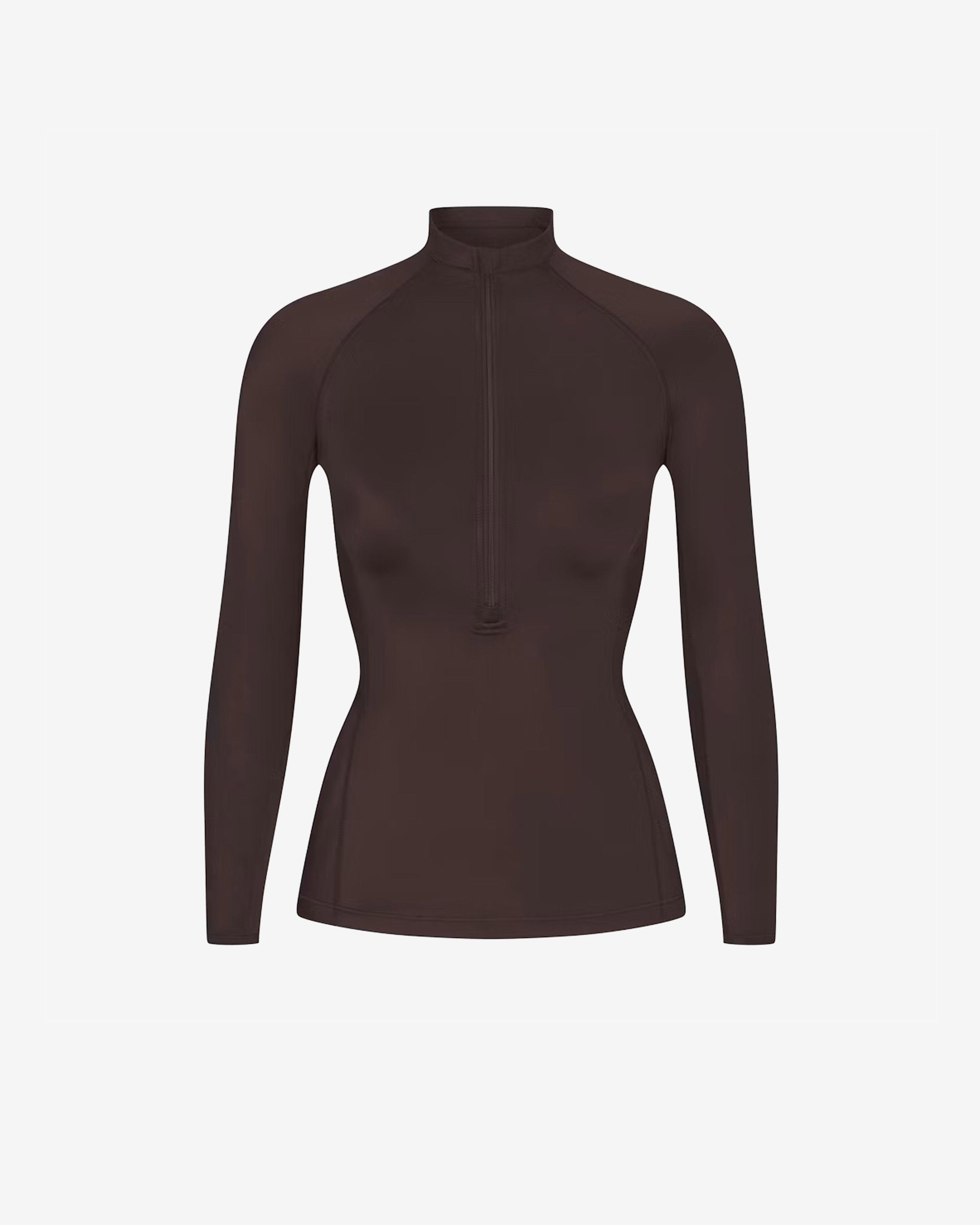 NikeSkims - Women's Matte Mock Neck Ls Half Zip Top - (Dark Sepia) by NIKE