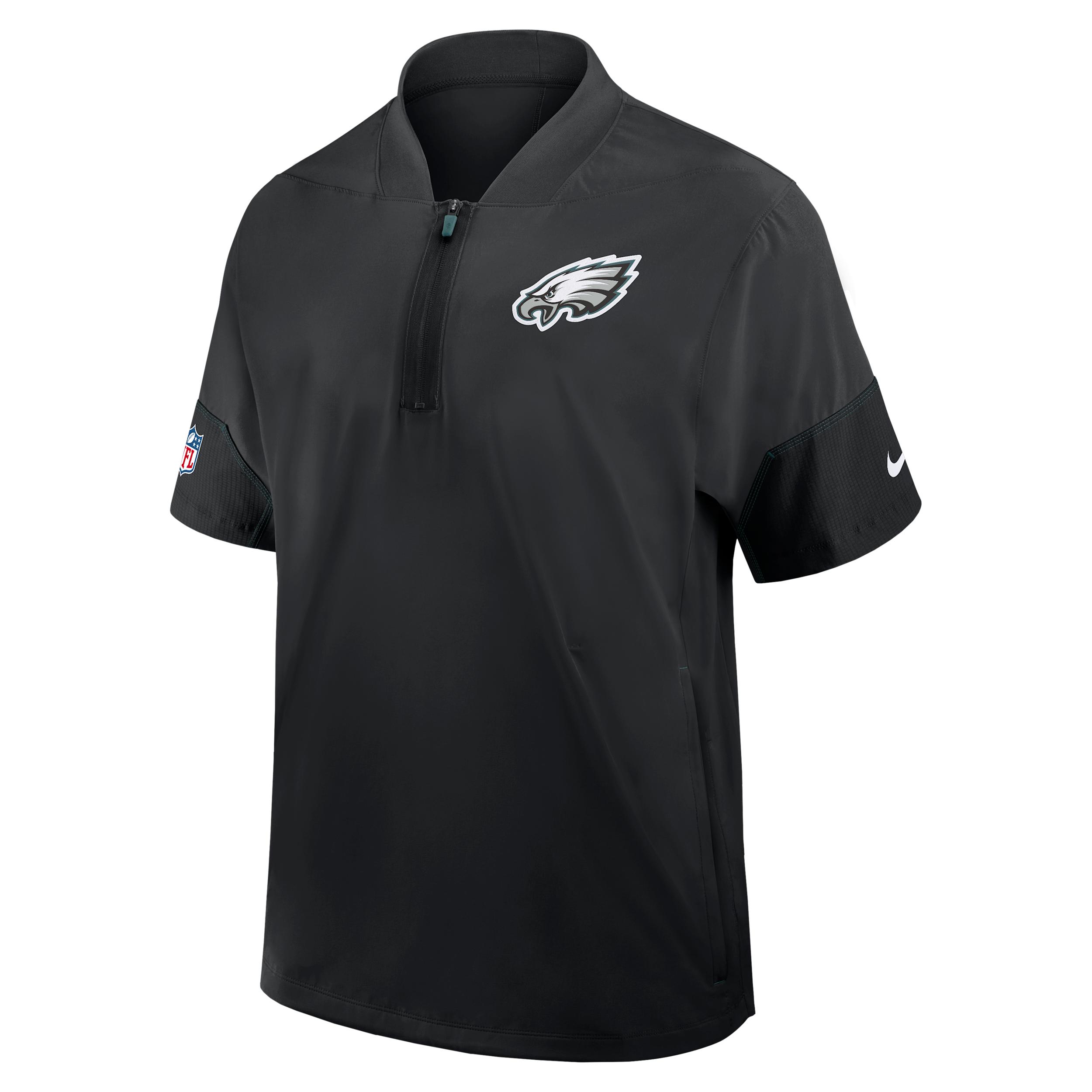 Philadelphia Eagles Sideline Coach Nike Men's NFL 1/2-Zip Short-Sleeve Hooded Jacket by NIKE