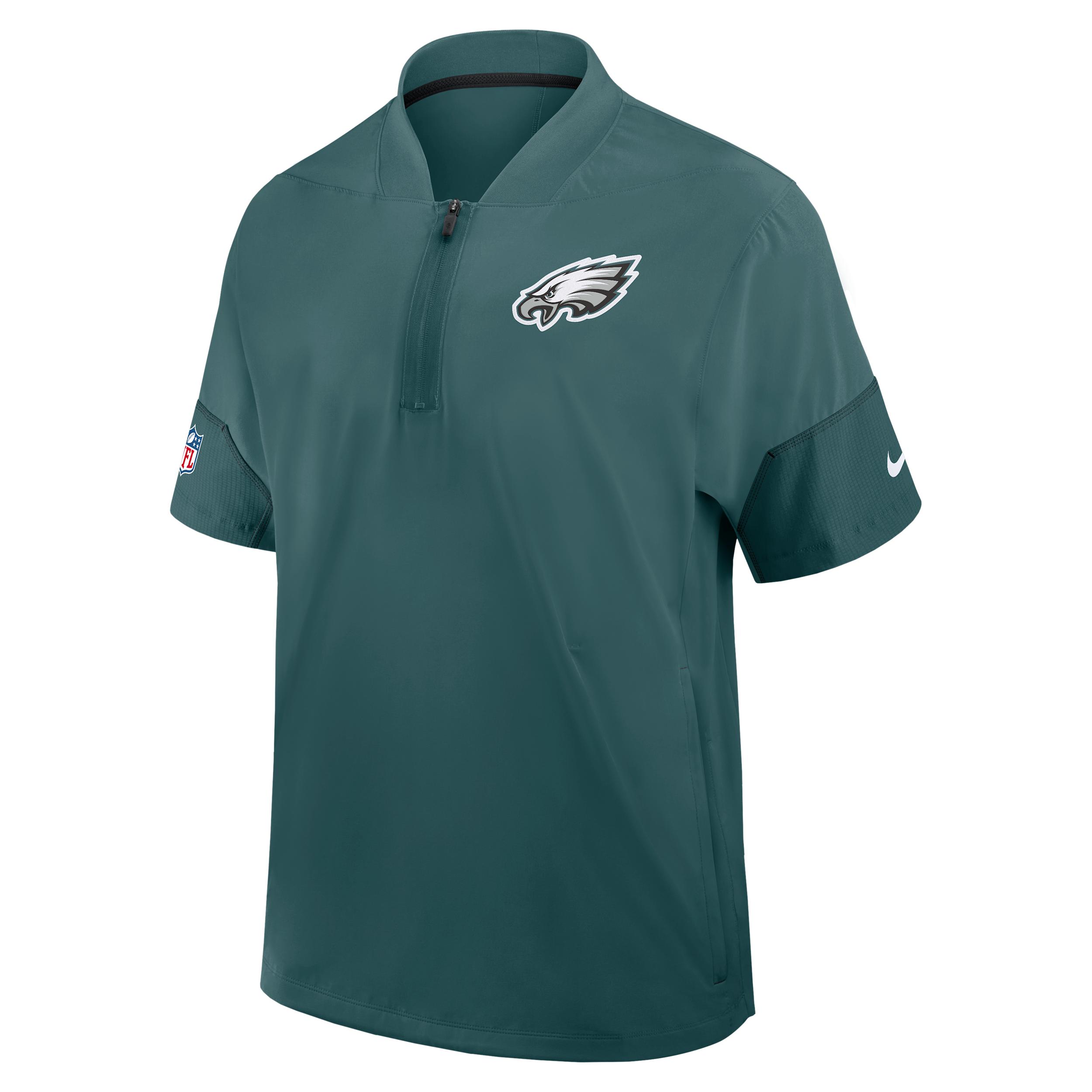 Philadelphia Eagles Sideline Coach Nike Men's NFL 1/2-Zip Short-Sleeve Hooded Jacket by NIKE