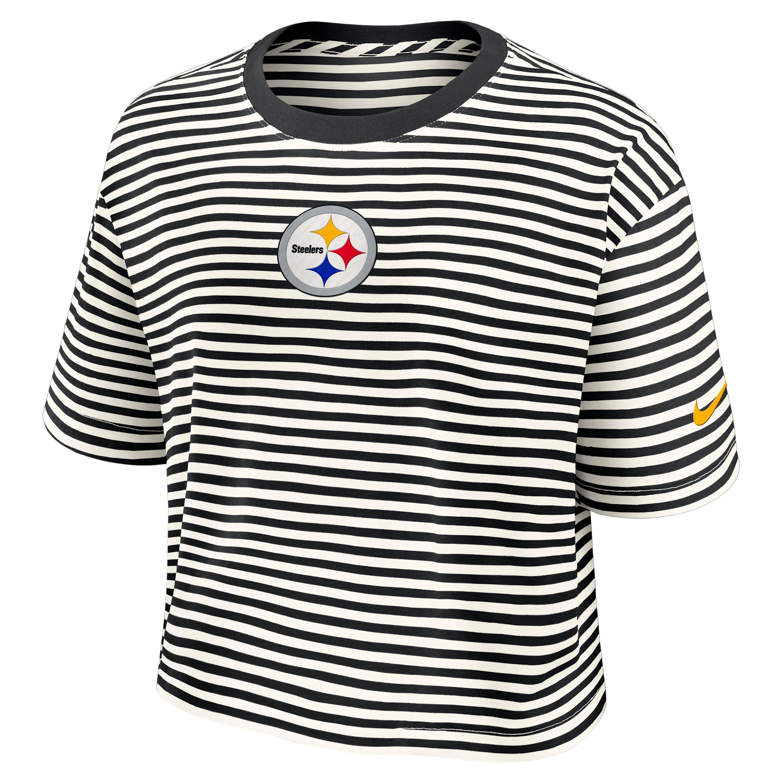 Pittsburgh Steelers Striped Nike Women's NFL Cropped T-Shirt by NIKE