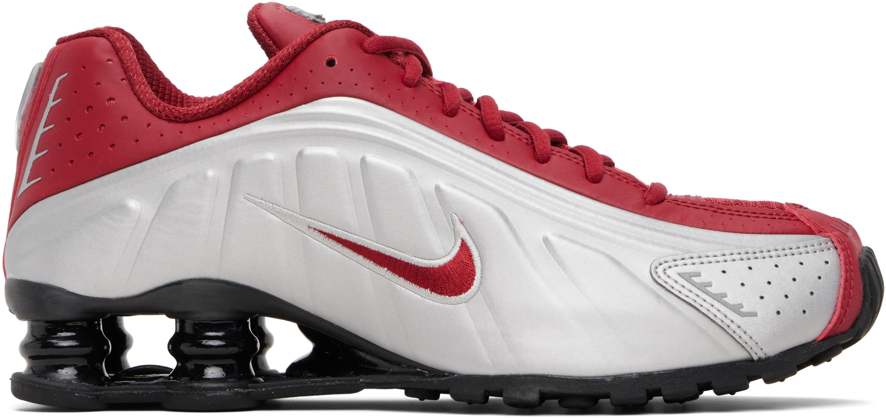 Red & Silver Shox R4 Sneakers by NIKE