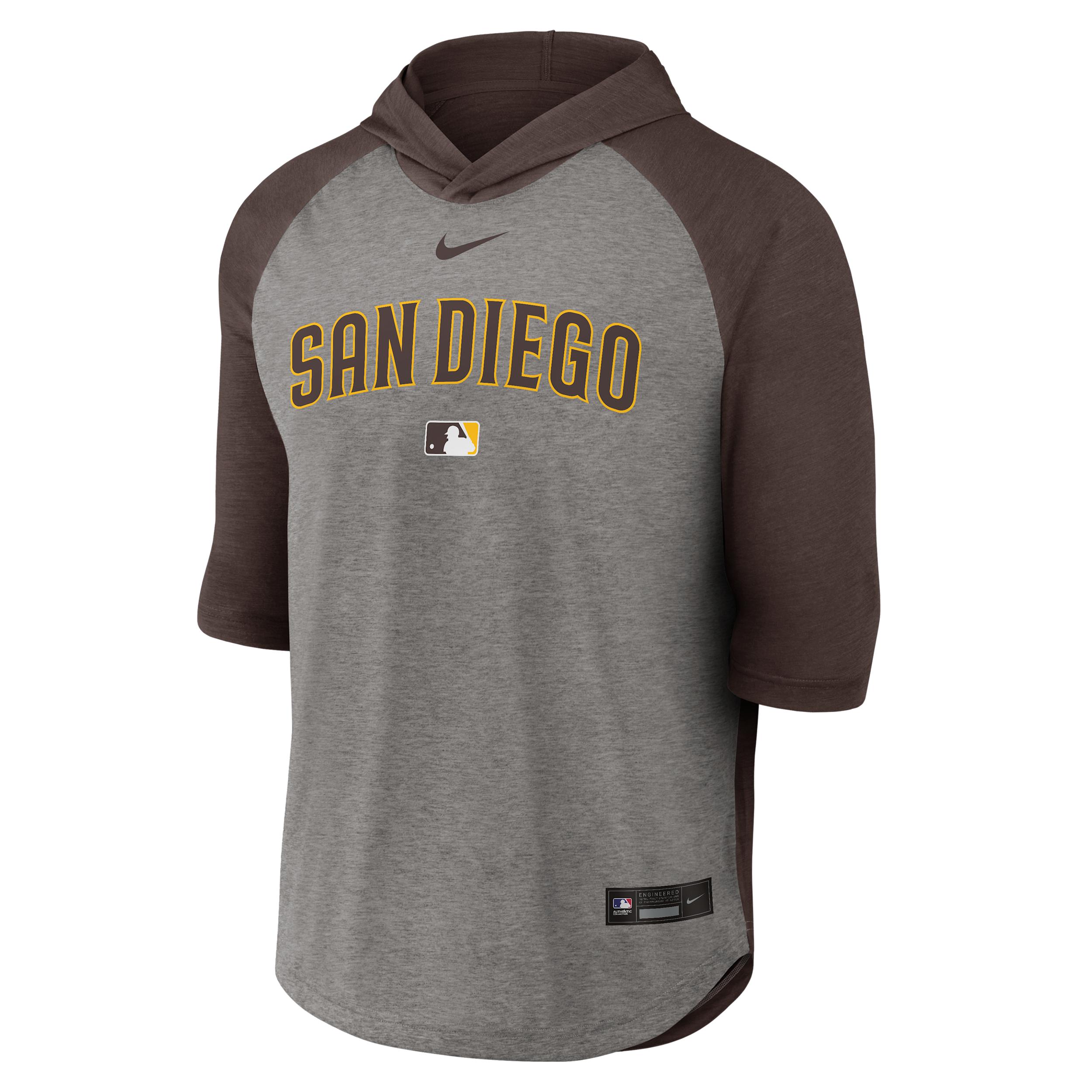 San Diego Padres Authentic Collection Flux Nike Men's Dri-FIT MLB 3/4-Sleeve Hooded T-Shirt by NIKE