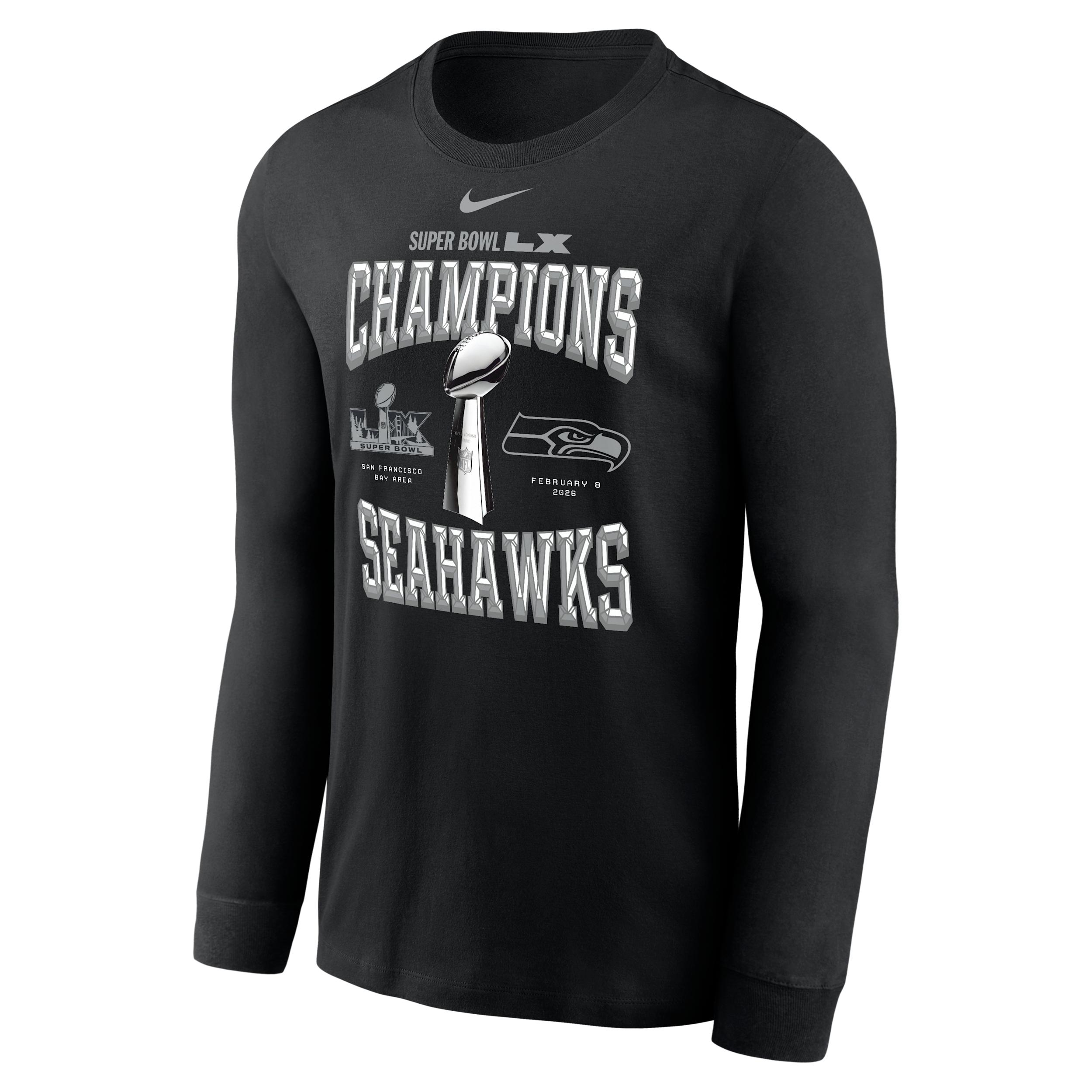 Seattle Seahawks Super Bowl LX Champions Trophy Collection Nike Men's NFL Long-Sleeve T-Shirt by NIKE