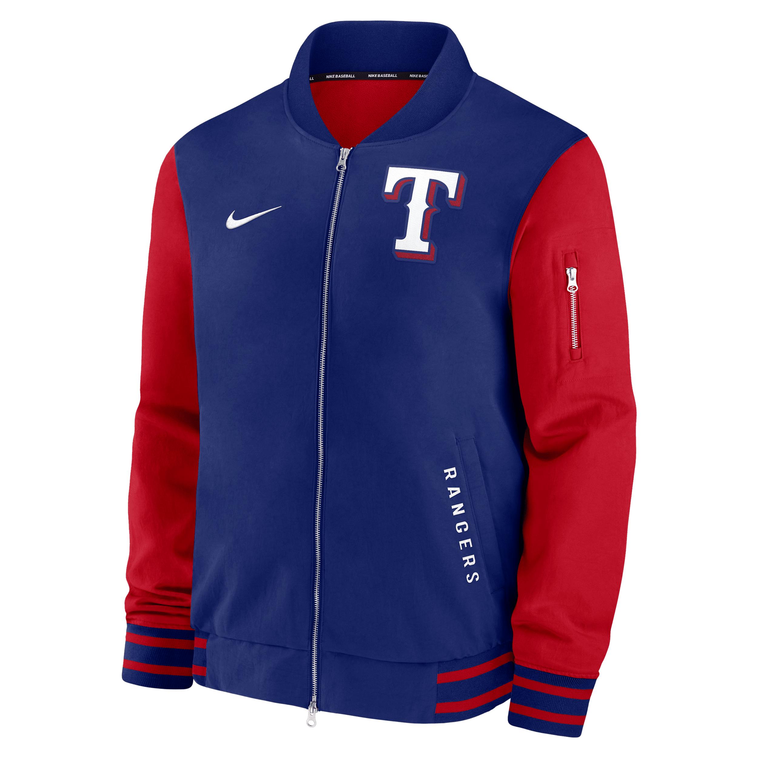 Texas Rangers Authentic Collection Dugout Nike Men's MLB Full-Zip Bomber Jacket by NIKE