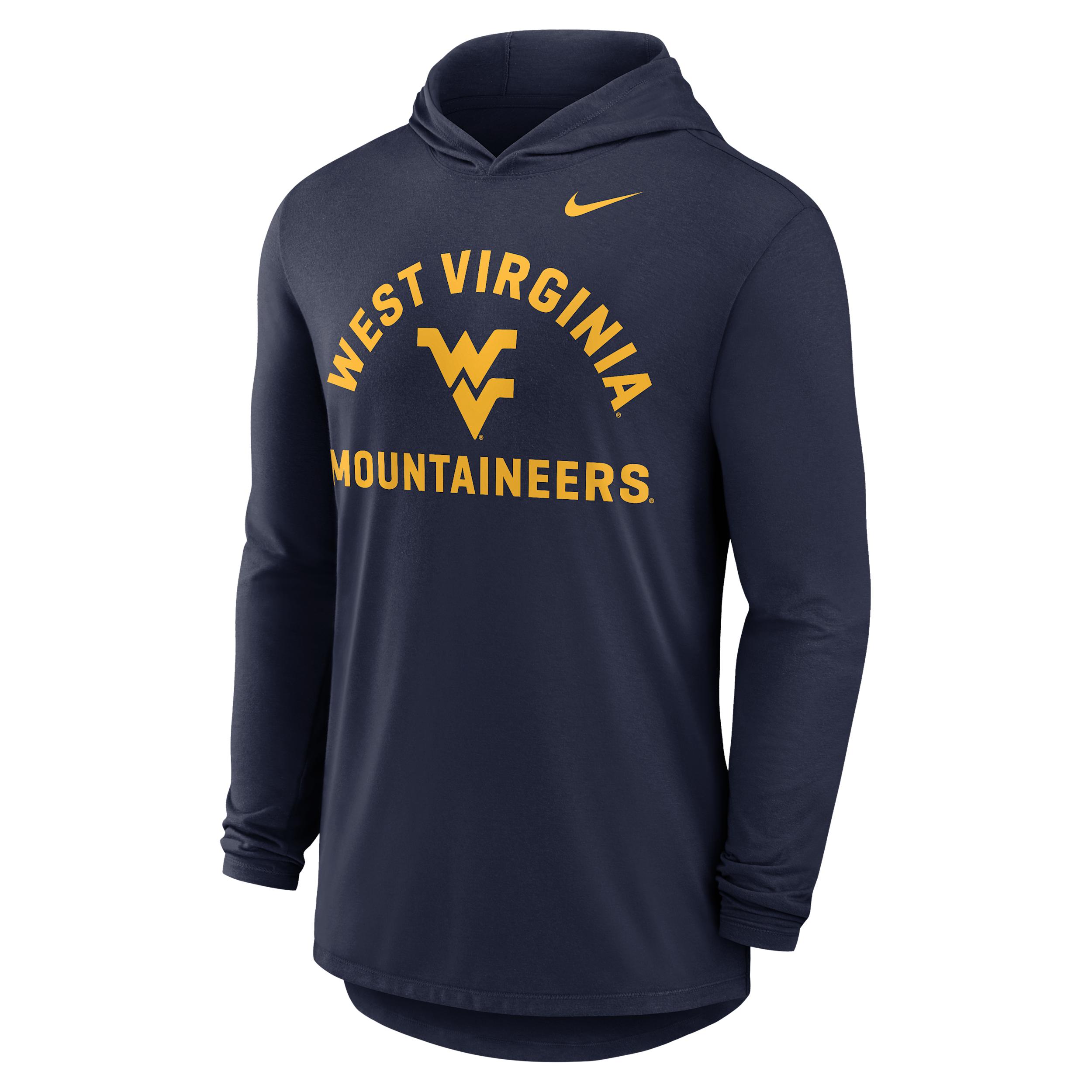 West Virginia Primetime Arch Nike Men's Dri-FIT College Long-Sleeve Hooded T-Shirt by NIKE