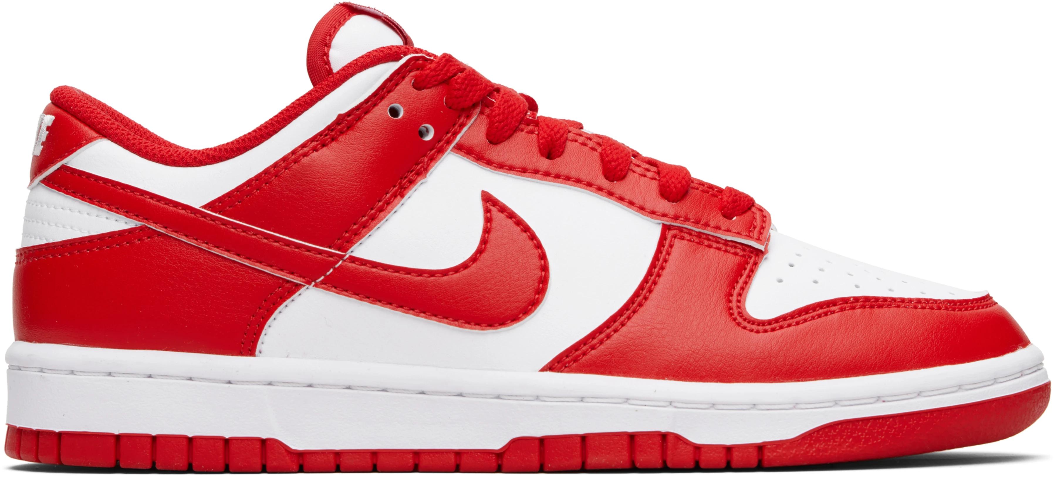 White & Red Dunk Low Retro Sneakers by NIKE