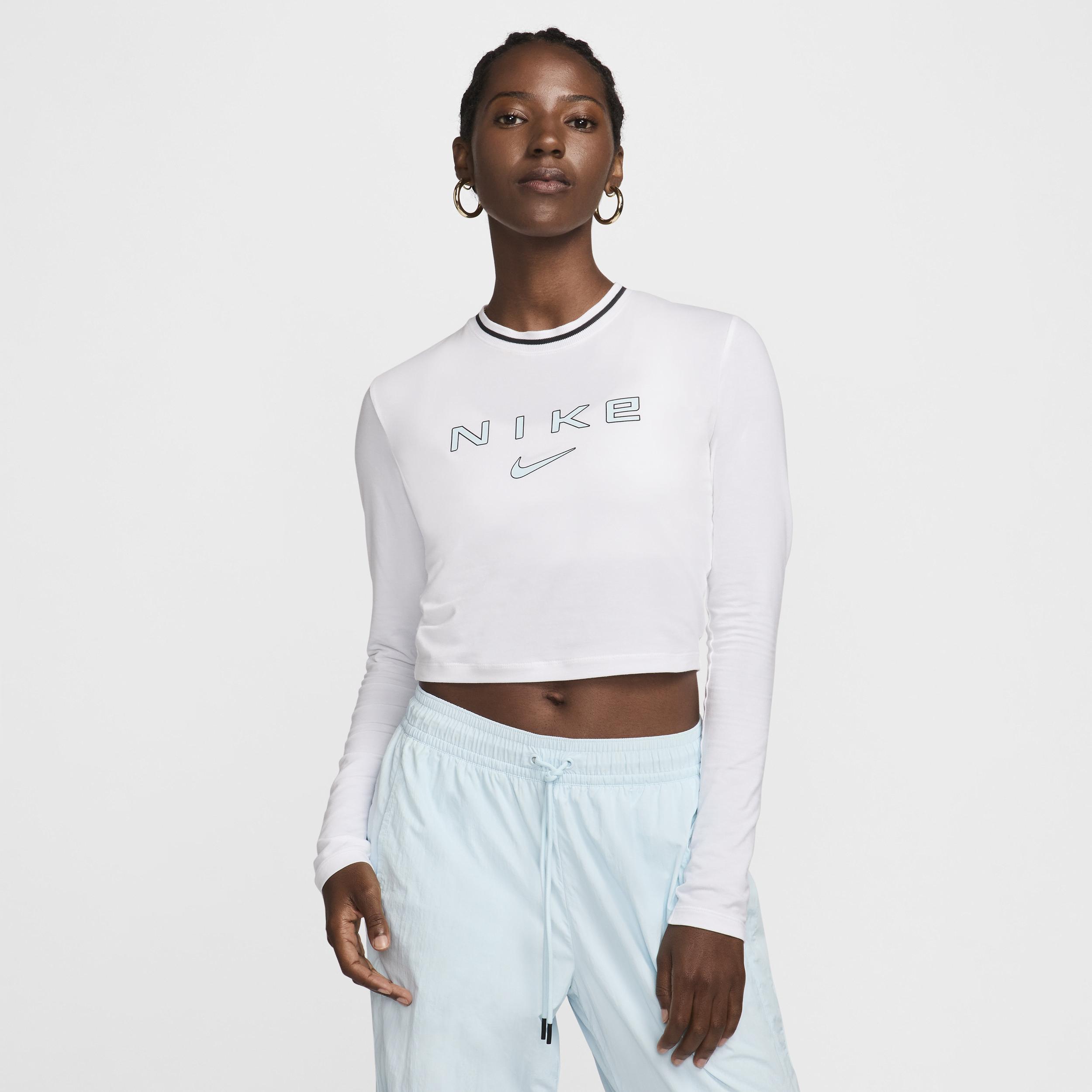 Women's Nike Sportswear Chill Knit Slim Long-Sleeve Cropped Graphic T-Shirt by NIKE