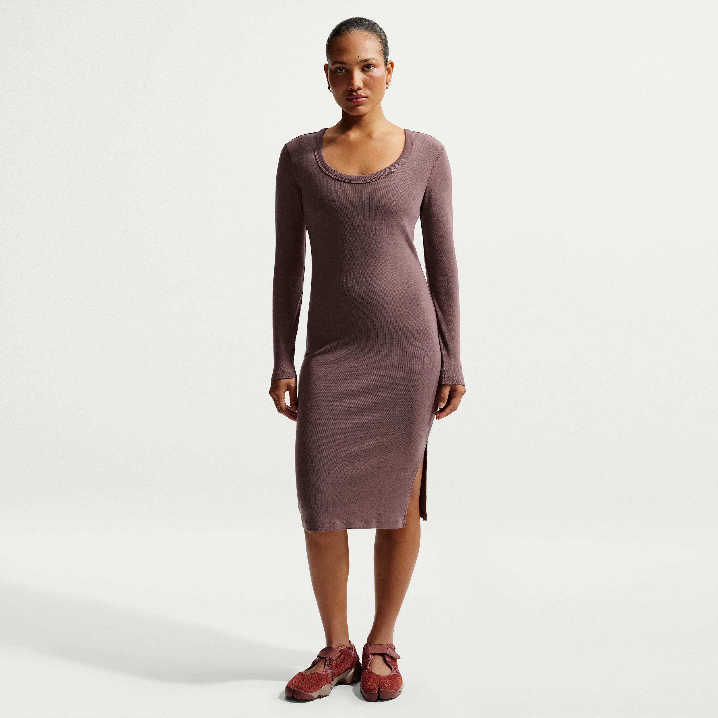 Women's Nike Sportswear Chill Knit Tight Long-Sleeve Midi Mini-Rib Dress by NIKE