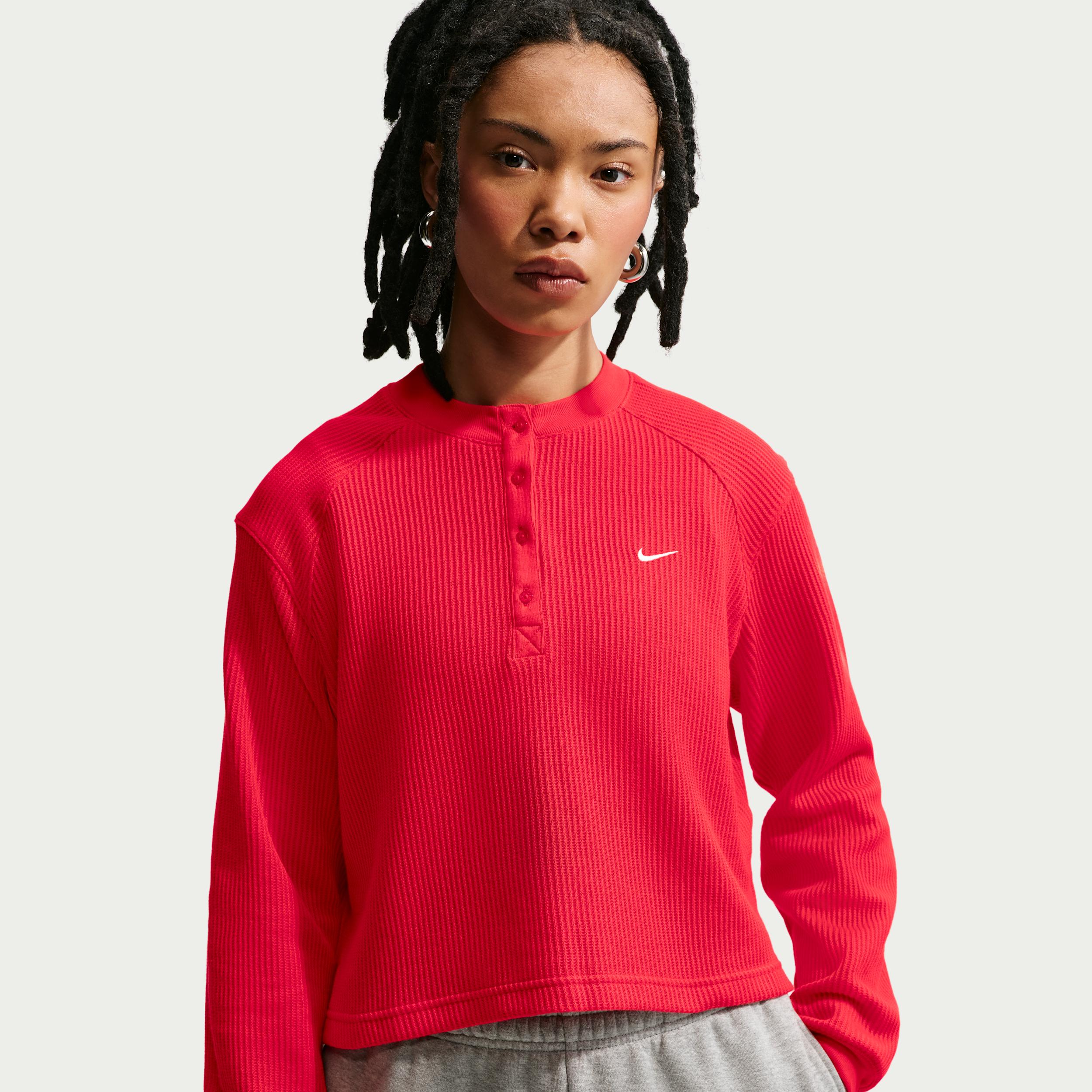 Women's Nike Sportswear Chill Waffle Oversized Long-Sleeve Henley Top by NIKE
