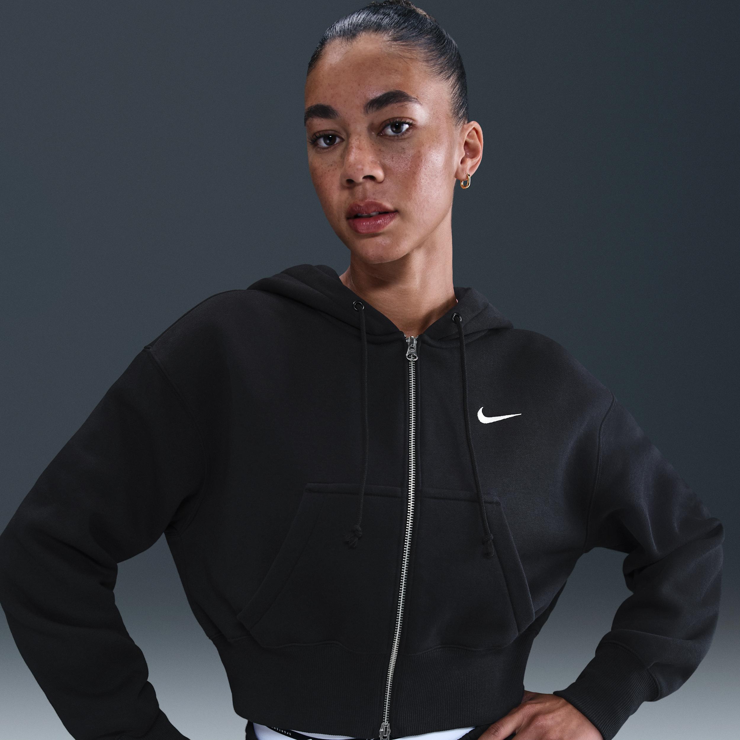Women's Nike Sportswear Phoenix Fleece Loose Full-Zip Cropped Hoodie by NIKE