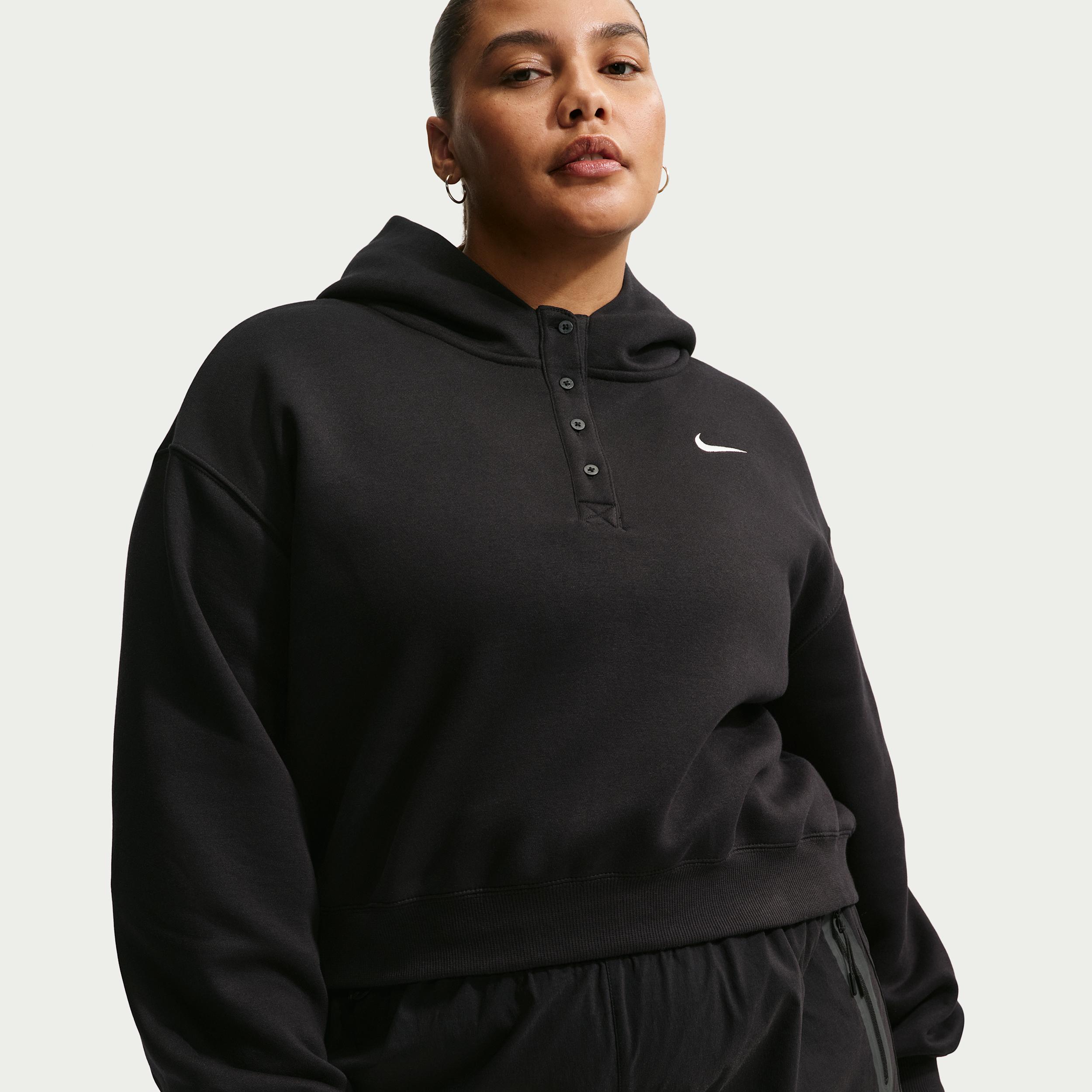 Women's Nike Sportswear Phoenix Fleece Oversized Cropped Henley Hoodie (Plus Size) by NIKE