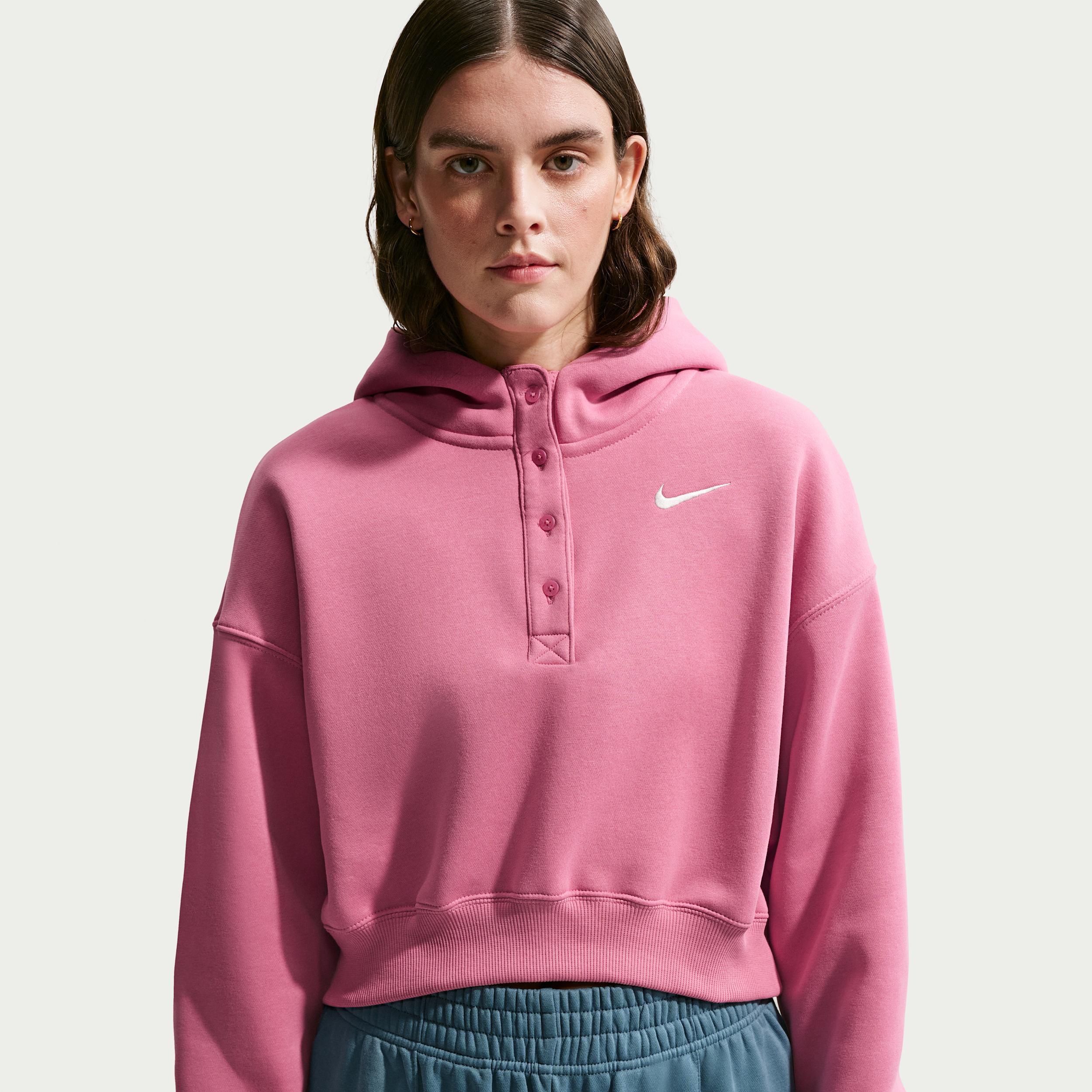 Women's Nike Sportswear Phoenix Fleece Oversized Cropped Henley Hoodie by NIKE