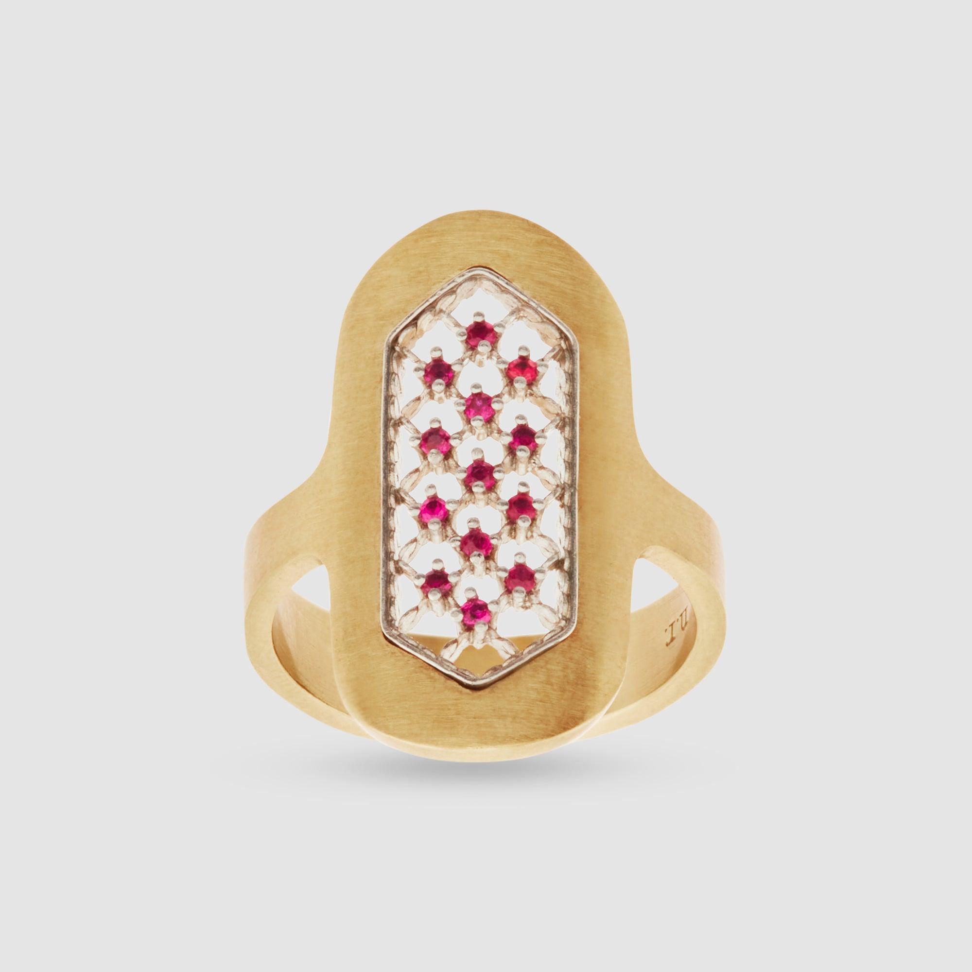 Nikolle Radi - Long Yellow Gold and Ruby Ring by NIKOLLE RADI