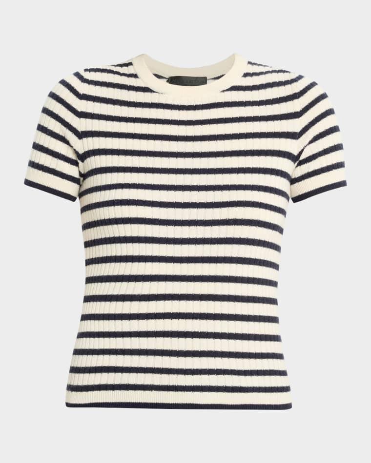 Alita Striped Cashmere Rib Short-Sleeve Sweater by NILI LOTAN