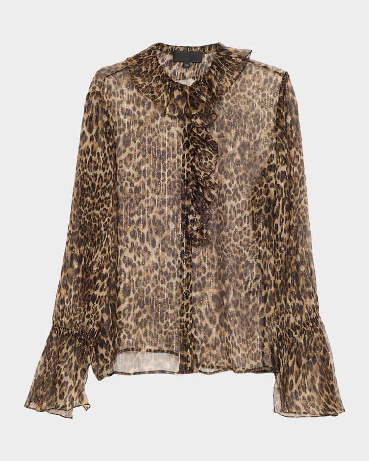 Cecily Metallic Leopard-Print Silk Ruffle Shirt by NILI LOTAN