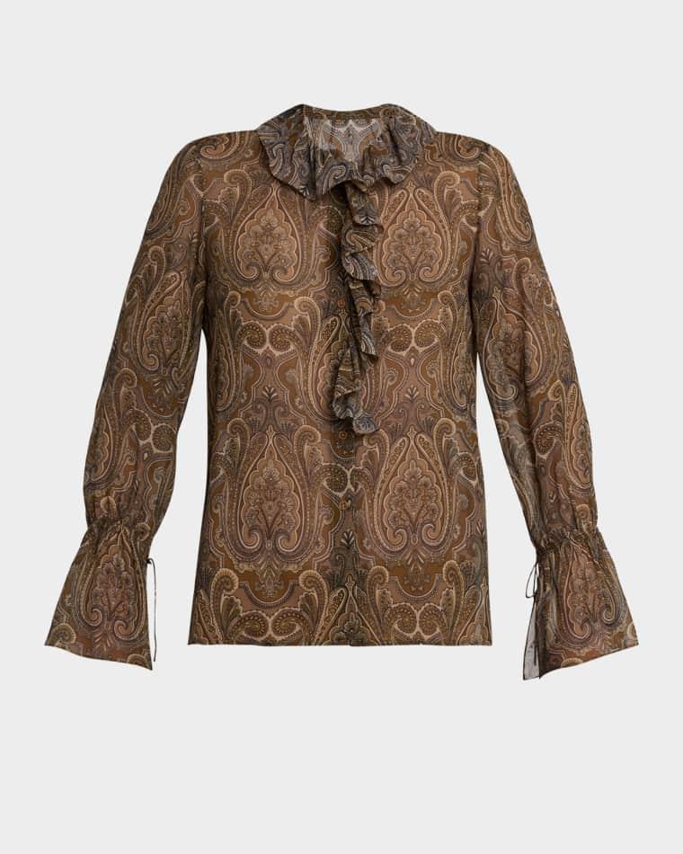 Cecily Paisley Silk Ruffle Shirt by NILI LOTAN