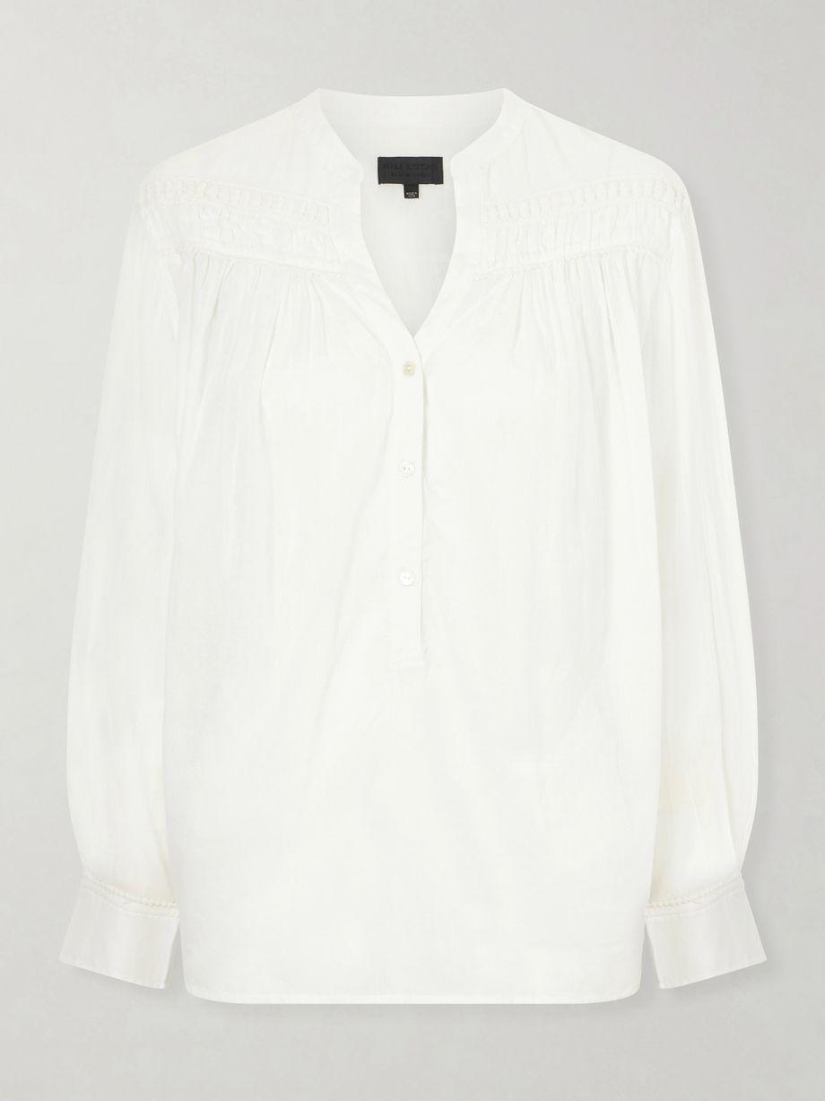 Clarys embroidered gathered cotton-voile blouse by NILI LOTAN