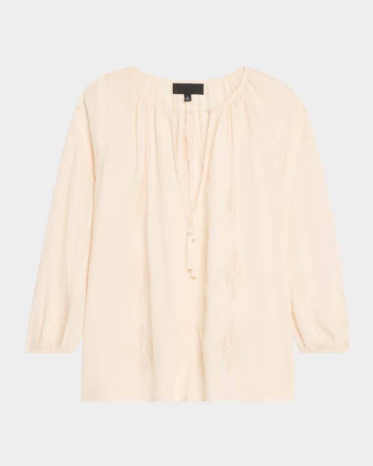 Cristo Embroidered Silk V-Neck Blouse by NILI LOTAN