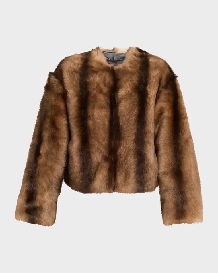 Elan Lamb Shearling Collarless Jacket by NILI LOTAN