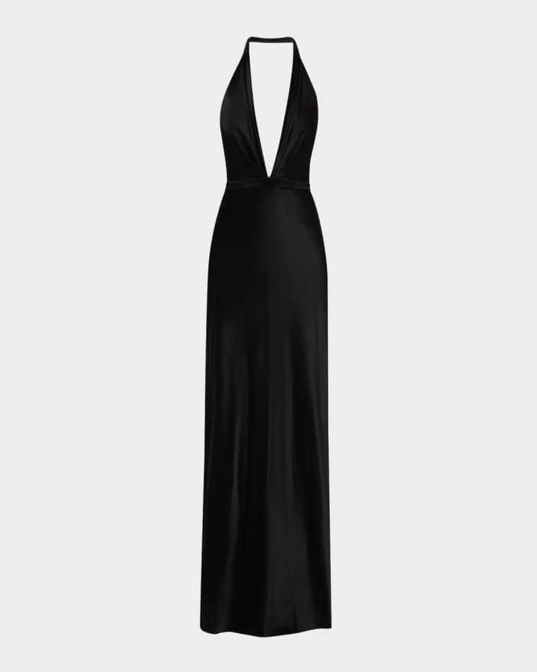 Essy Plunging Halter Silk Gown by NILI LOTAN