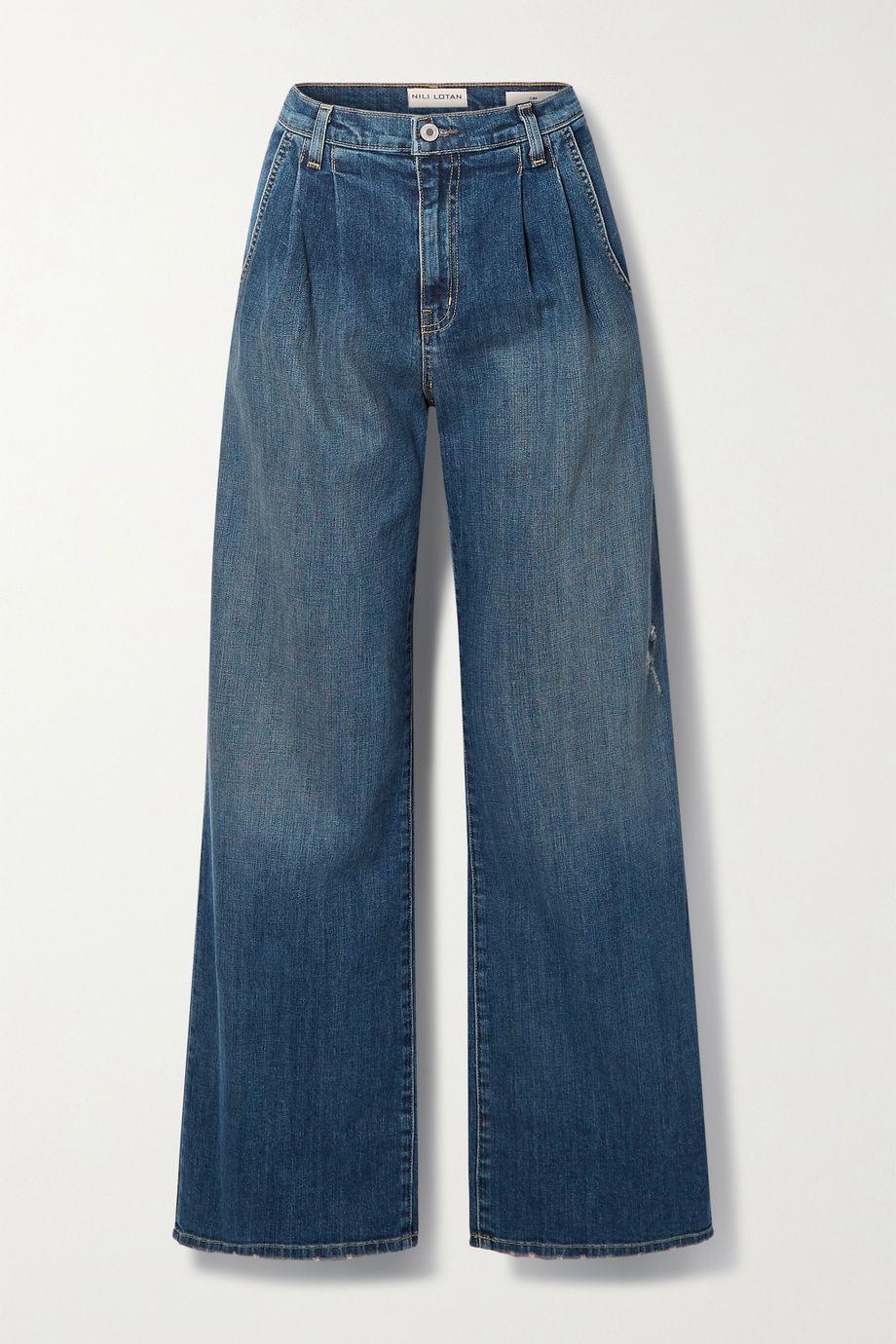 Flora pleated high-rise wide-leg jeans by NILI LOTAN