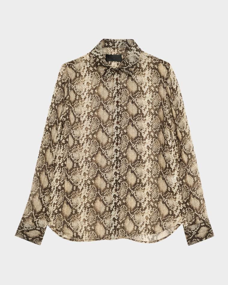 Gaia Slim Snake-Print Sheer Blouse by NILI LOTAN