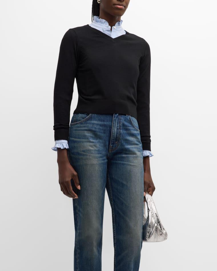 Janah V-Neck Crop Wool Sweater by NILI LOTAN