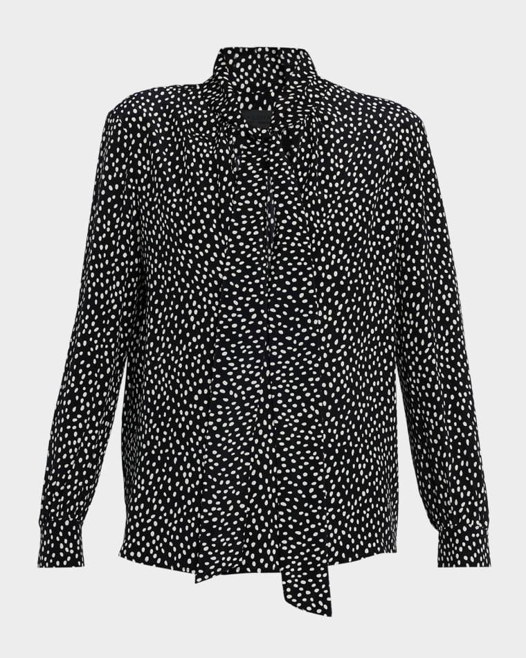 Janese Dot-Print Silk Neck-Tie Blouse by NILI LOTAN