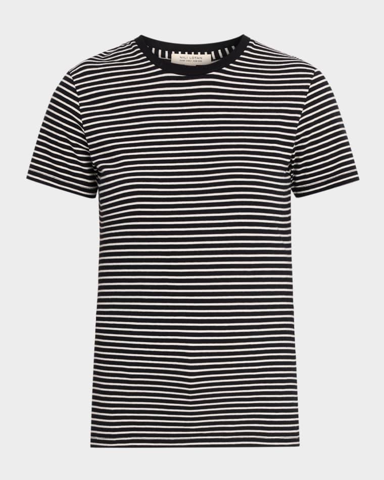 Lana Striped Short-Sleeve Crewneck T-Shirt by NILI LOTAN