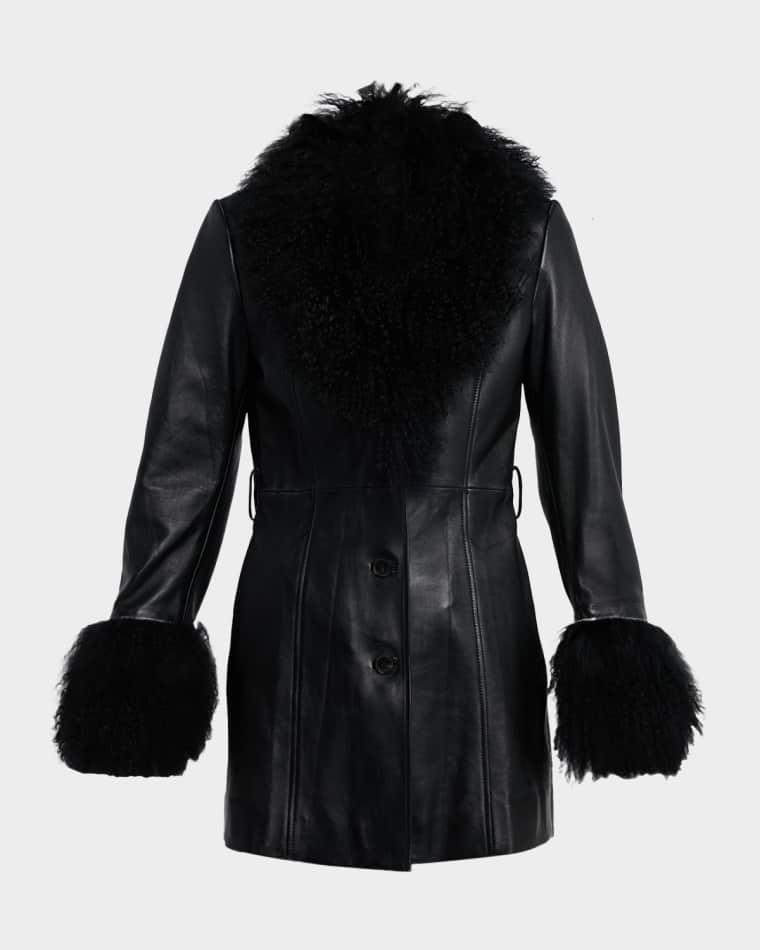 Sefa Lamb Shearling Trimmed Leather Jacket by NILI LOTAN
