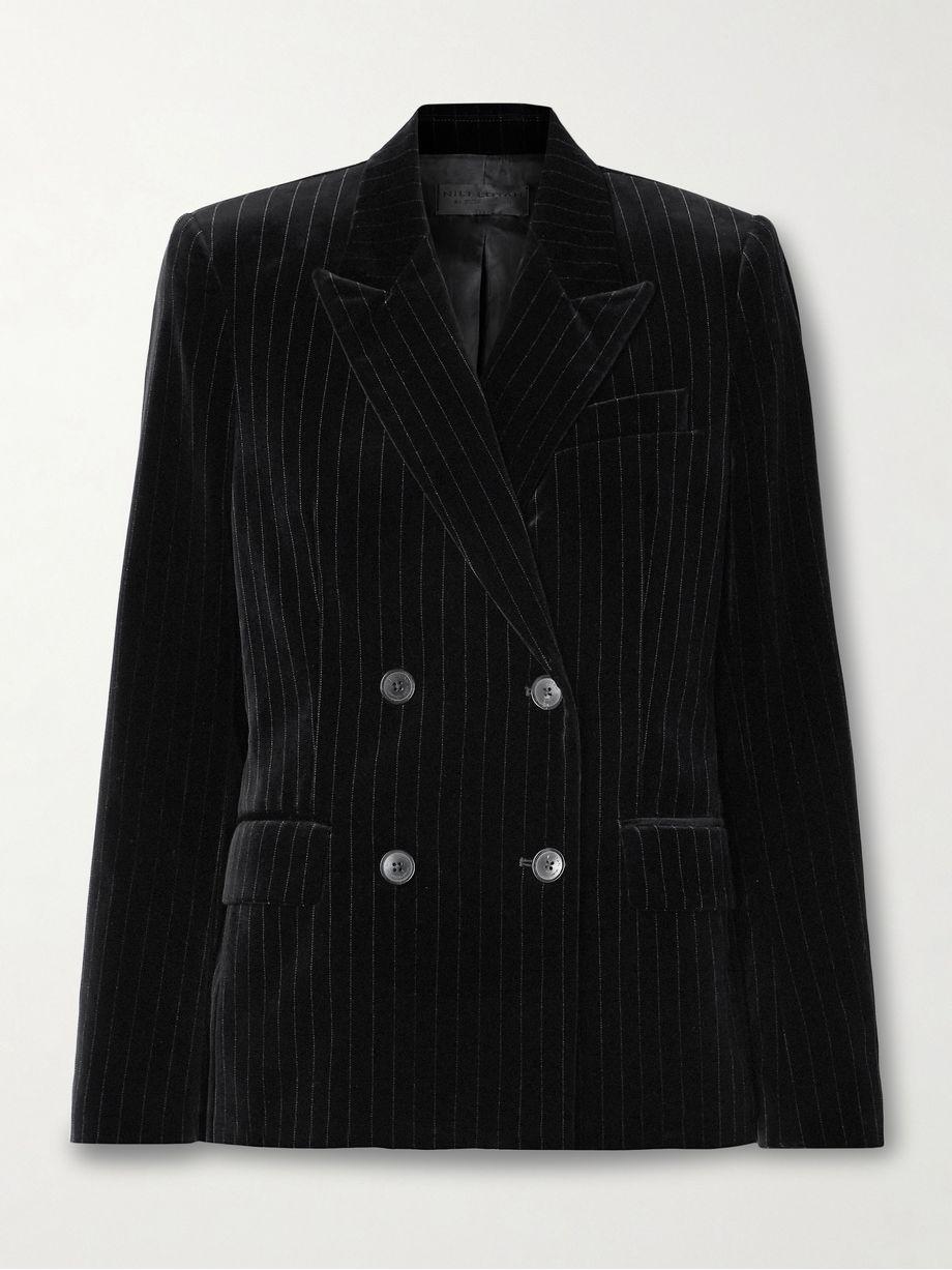 Veda double-breasted metallic striped cotton-velvet blazer by NILI LOTAN