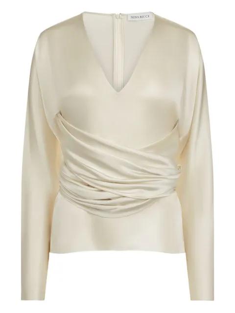 draped V-neck top by NINA RICCI