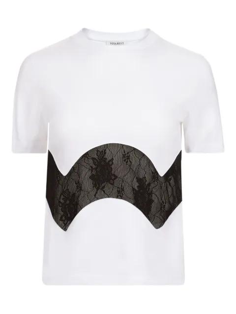 lace-insert cotton T-shirt by NINA RICCI