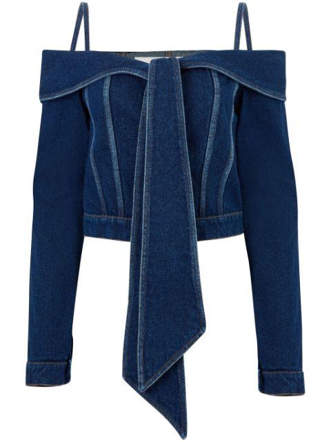 off-shoulder denim jacket by NINA RICCI