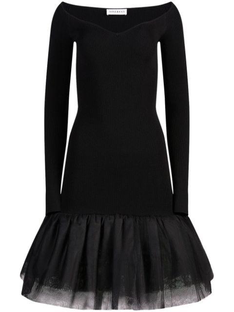 sweetheart-neck tulle-panel dress by NINA RICCI