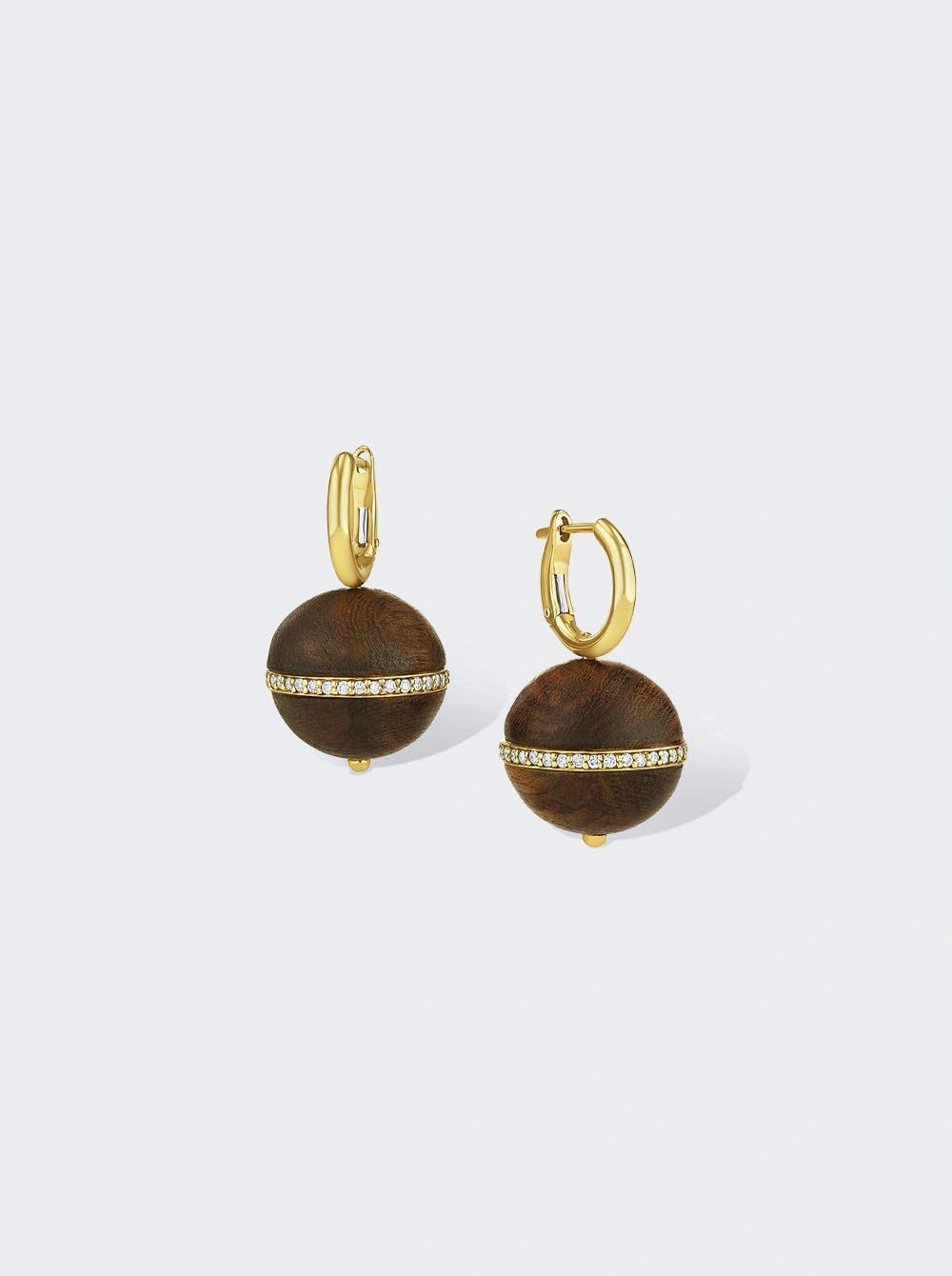 The Joan Wood Ball Earrings with Pave Diamonds 18K Yellow Gold  | The Webster by NINA RUNSDORF