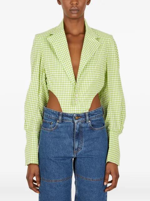 gingham padded-shoulder body by NINAMOUNAH
