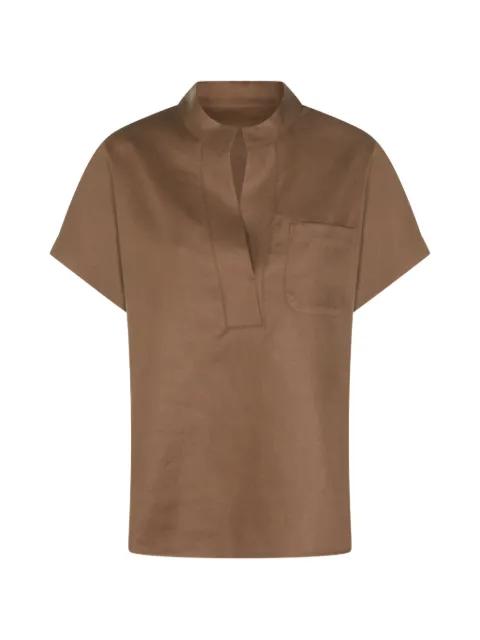 chest-pocket collarless top by NINE IN THE MORNING