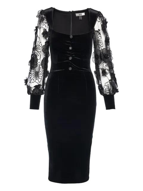3D-flowers velvet midi dress by NISSA