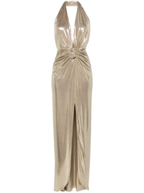backless lamé maxi dress by NISSA